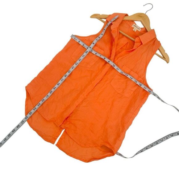 Cloth & Stone orange sleeveless linen button up shirt size Medium - Picture 4 of 6